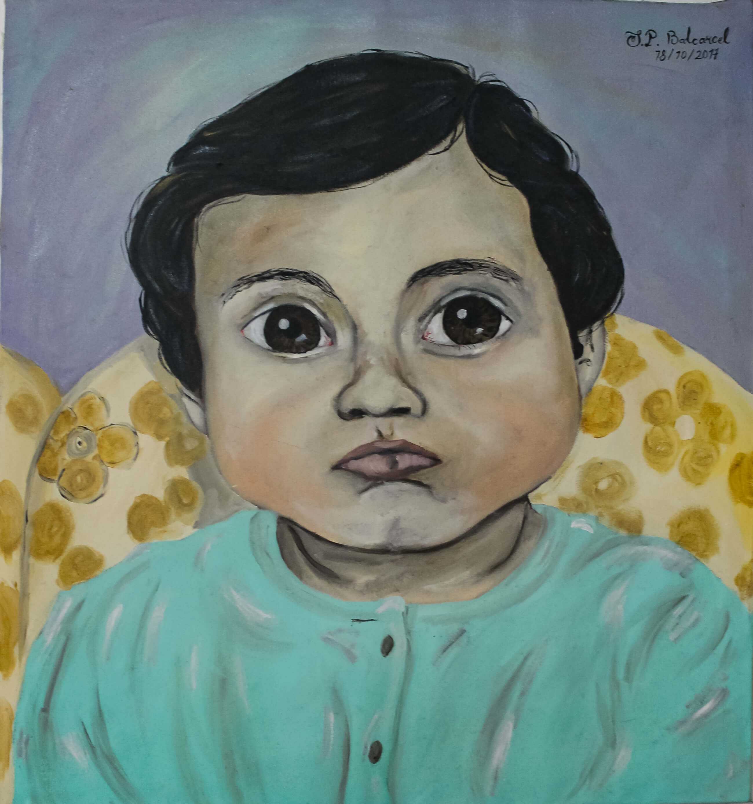 Obra de arte: Retrato de un bebé por S.P. Balcarcel. Estilo: Realismo. Técnica: Óleo sobre lienzo